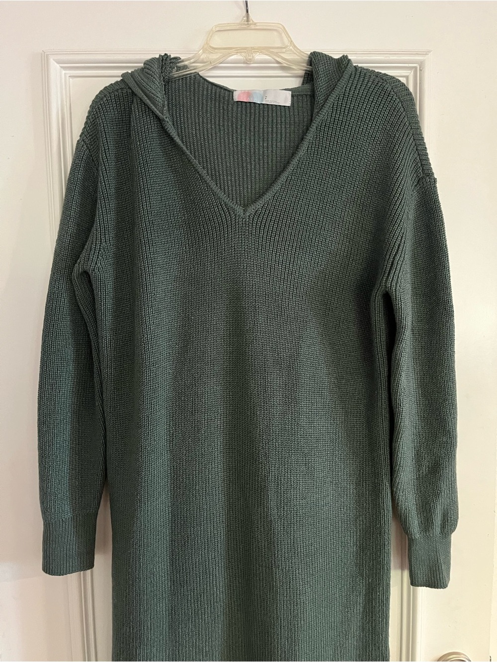FREE PEOPLE - Green Hooded V-Neck Knit Sweater Dress